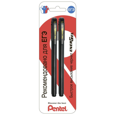 Ручка гелевая Pentel 0.7мм EnerGel черный рифленый корпус черная  2шт в блистере